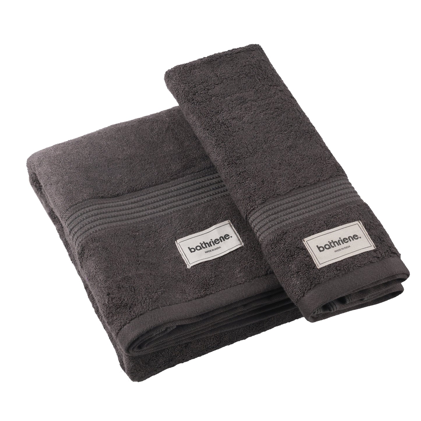 Bathriene 100% Bamboo Towel Set (1 Bath + 1 Hand) Midnight Grey | 600 GSM
