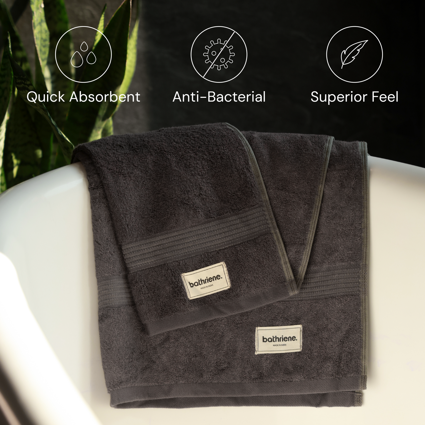 Bath Towel Set | 100% Bamboo | 600GSM | Midnight Grey & Sunrise Yellow (Pack of 2)