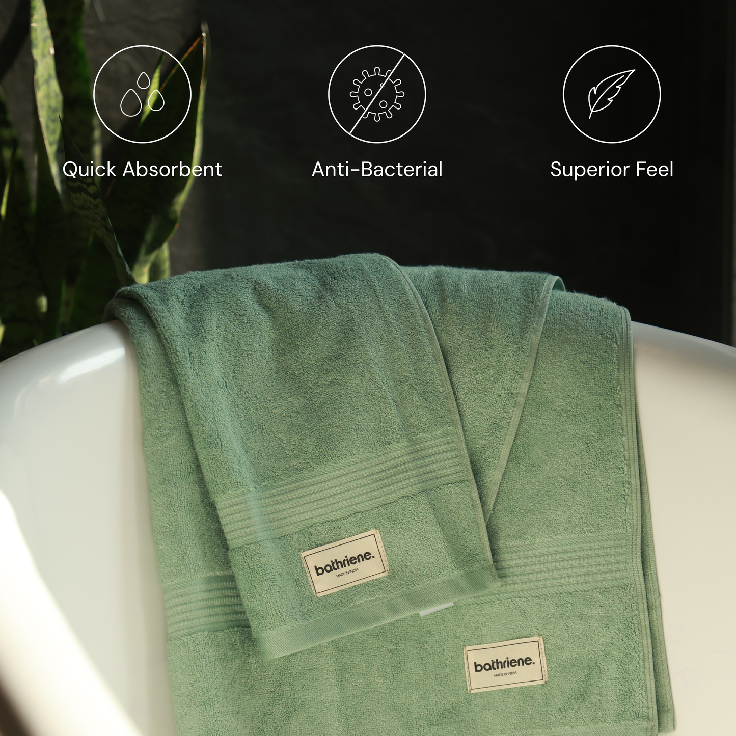 Bathriene 100% Bamboo Bath Towel (Pack of 2), 600GSM, Garden Green (75X150 cm)