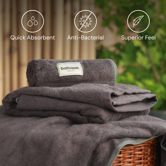 Bathriene 100% Bamboo Bath Towel (Pack of 2), 600GSM, Garden Green and Midnight Grey (75X150 cm)