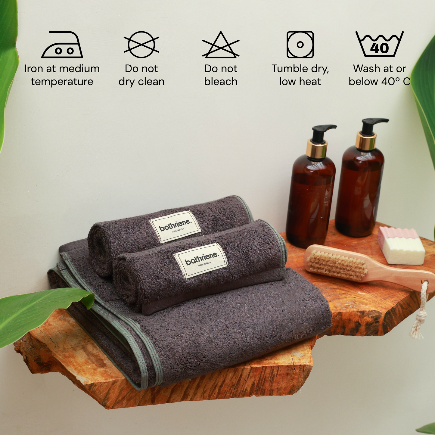 Bathriene 100% Bamboo Bath Towel (Pack of 2), 600GSM, Midnight Grey (75X150 cm)