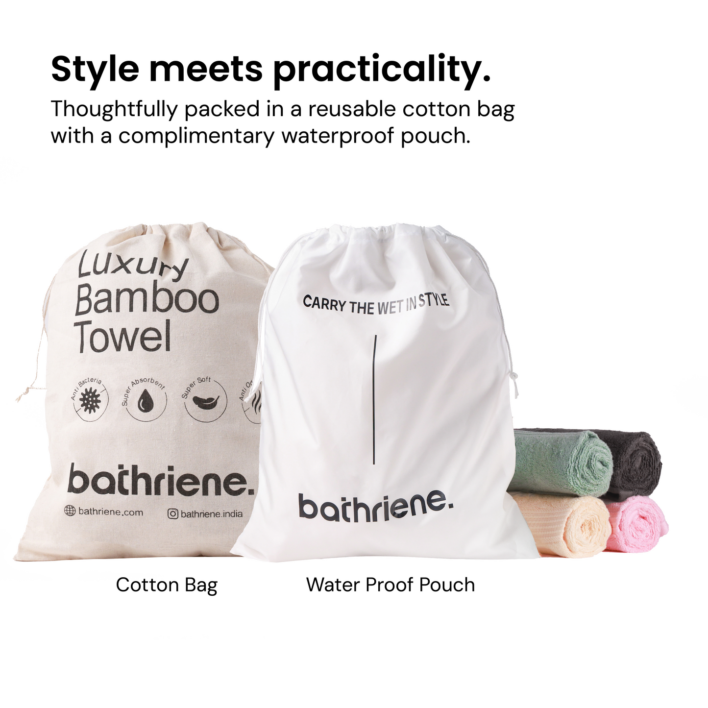 Bathriene 100% Bamboo Bath Towel (Pack of 2), 600GSM, Garden Green and Midnight Grey (75X150 cm)