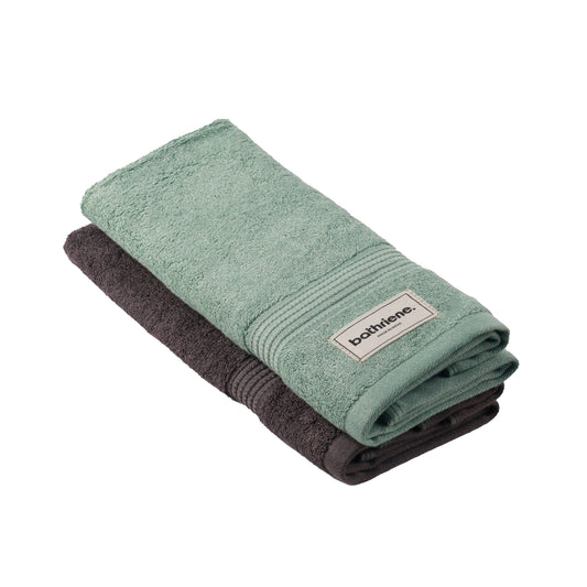 2 Hand Towel, 100% Bamboo, 600GSM, Garden Green and Midnight Grey