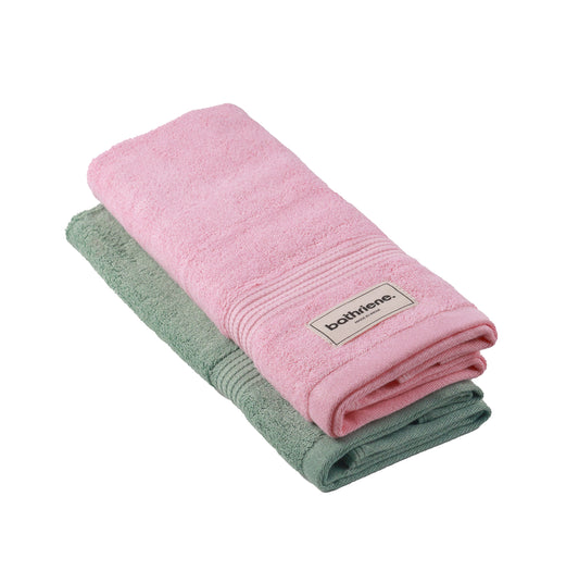 2 Hand Towel, 100% Bamboo, 600GSM, Garden Green and Plush Pink