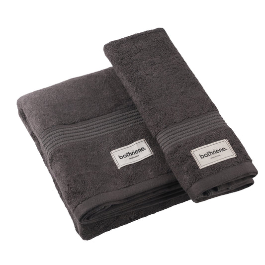 Bathriene 100% Bamboo Towel Set (1 Bath + 1 Hand) Midnight Grey | 600 GSM