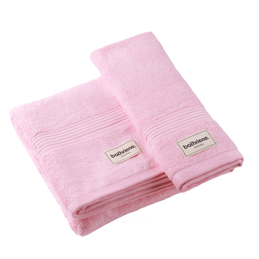 Bathriene 100% Bamboo Towel Set (1 Bath + 1 Hand) Plush Pink | 600 GSM