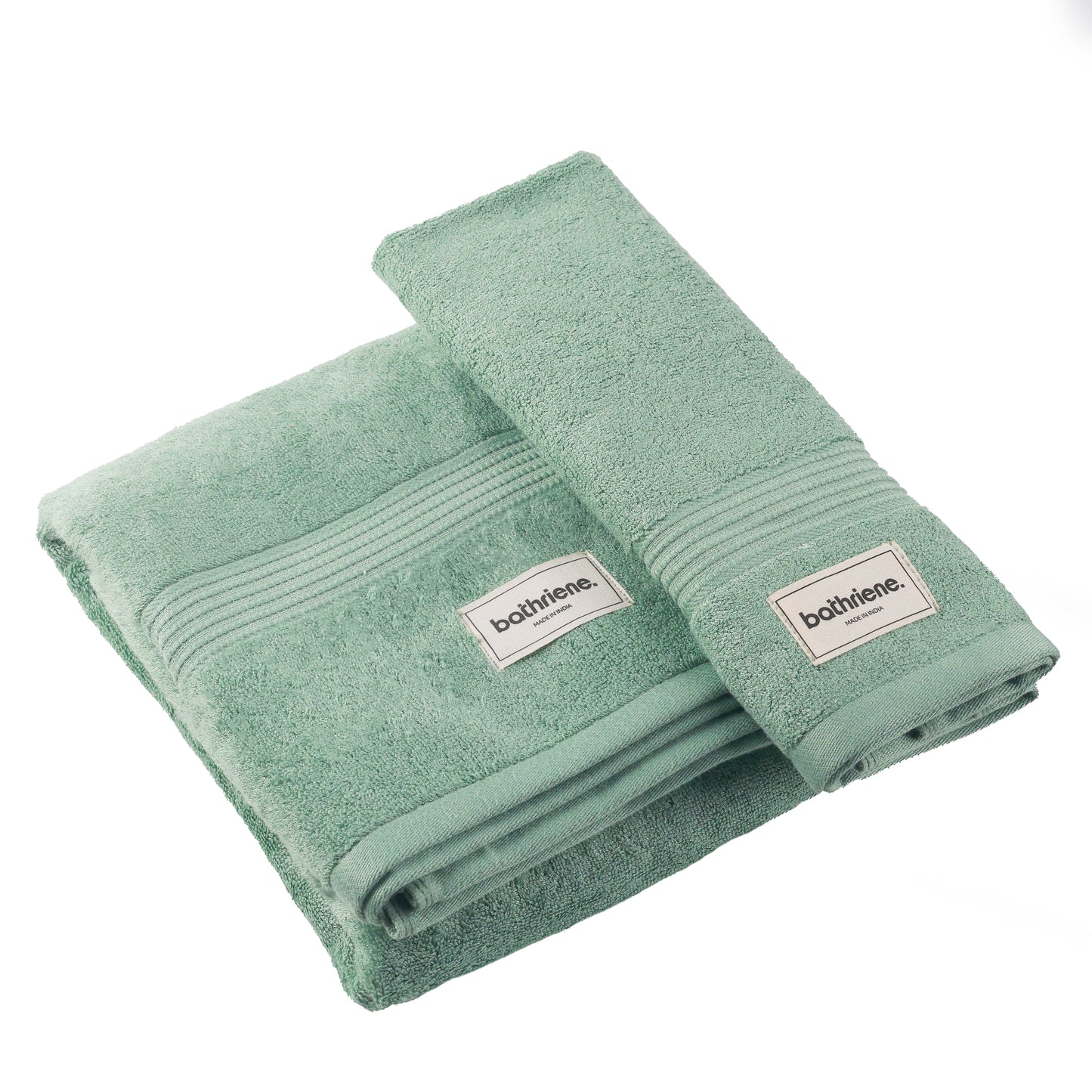 Bathriene 100% Bamboo Towel Set (1 Bath + 1 Hand) Garden Green | 600 GSM