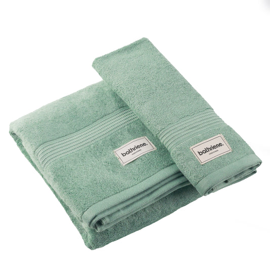 Bathriene 100% Bamboo Towel Set (1 Bath + 1 Hand) Garden Green | 600 GSM