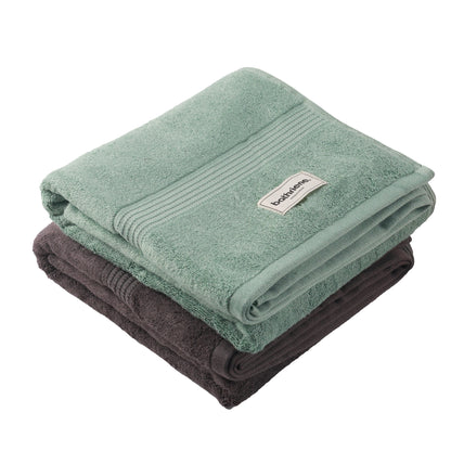 Bathriene 100% Bamboo Bath Towel (Pack of 2), 600GSM, Garden Green and Midnight Grey (75X150 cm)