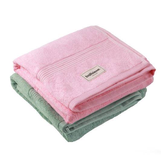 Bath Towel Set | 100% Bamboo | 600GSM | Garden Green & Plush Pink (Pack of 2)
