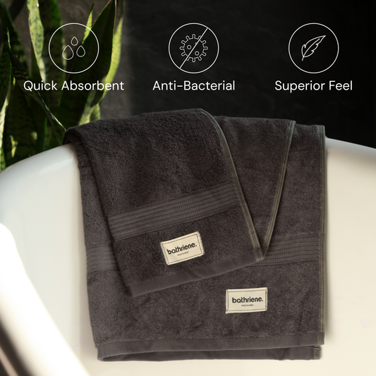 Bath Towel Set | 100% Bamboo | 600GSM | Midnight Grey (Pack of 2)