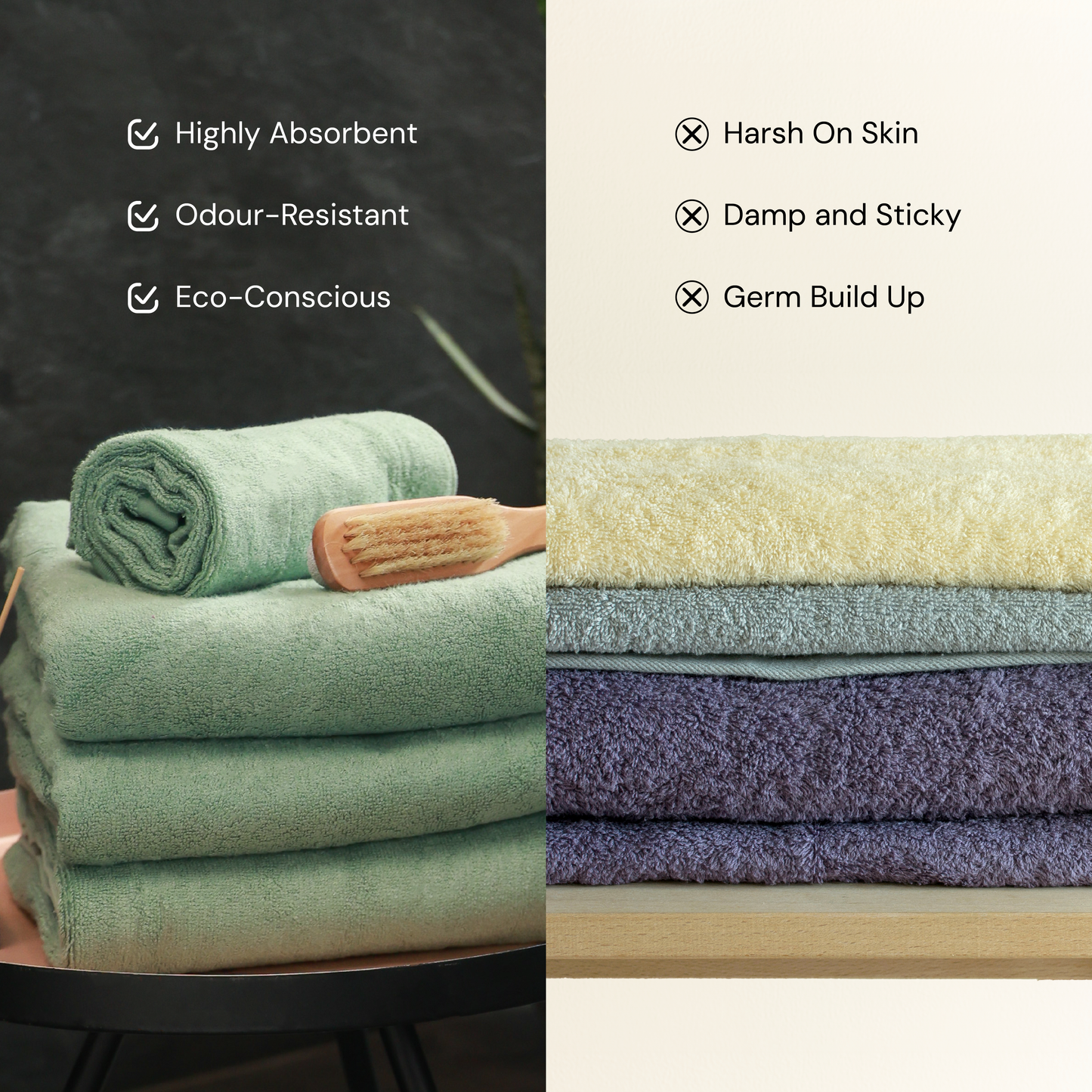 Bathriene 100% Bamboo Towel Set (1 Bath + 1 Hand), 600 GSM, Garden Green