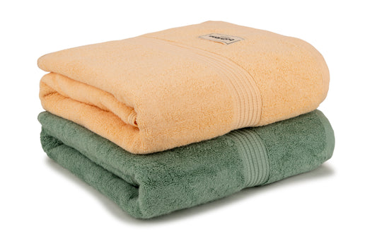 Bathriene 100% Bamboo Bath Towel (Pack of 2), 600GSM, Garden Green & Sunrise Yellow (75X150 cm)
