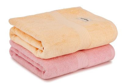 Bathriene 100% Bamboo Bath Towel (Pack of 2), 600GSM, Plush Pink & Sunrise Yellow (75X150 cm)