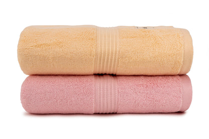Bathriene 100% Bamboo Bath Towel (Pack of 2), 600GSM, Plush Pink & Sunrise Yellow (75X150 cm)