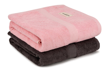 Bathriene 100% Bamboo Bath Towel (Pack of 2), 600GSM, Midnight Grey and Plush Pink (75X150 cm)