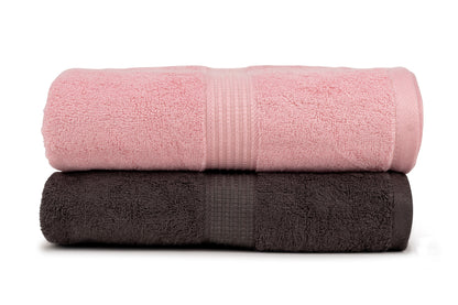 Bathriene 100% Bamboo Bath Towel (Pack of 2), 600GSM, Midnight Grey and Plush Pink (75X150 cm)