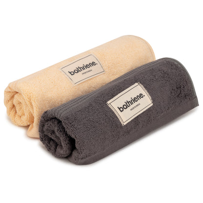 Bathriene 600 GSM Hand Towel Pack of 2, 100% Bamboo, Midnight Grey and Sunrise Yellow (40X60 cm)