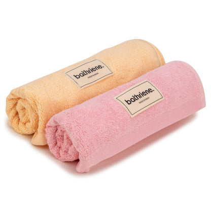 Bathriene 600 GSM Hand Towel Pack of 2, 100% Bamboo, Plush Pink and Sunrise Yellow(40X60 cm)