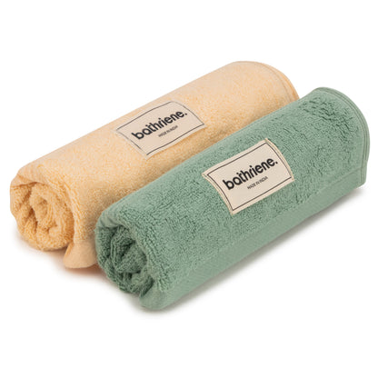 Bathriene 600 GSM Hand Towel Pack of 2, 100% Bamboo, Garden Green and Sunrise Yellow (40X60 cm)