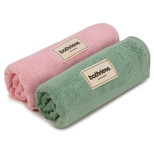 Bathriene 600 GSM Hand Towel Pack of 2, 100% Bamboo, Garden Green and Plush Pink (40X60 cm)