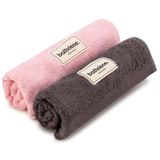 Bathriene 600 GSM Hand Towel Pack of 2, 100% Bamboo, Midnight Grey and Plush Pink (40X60 cm)