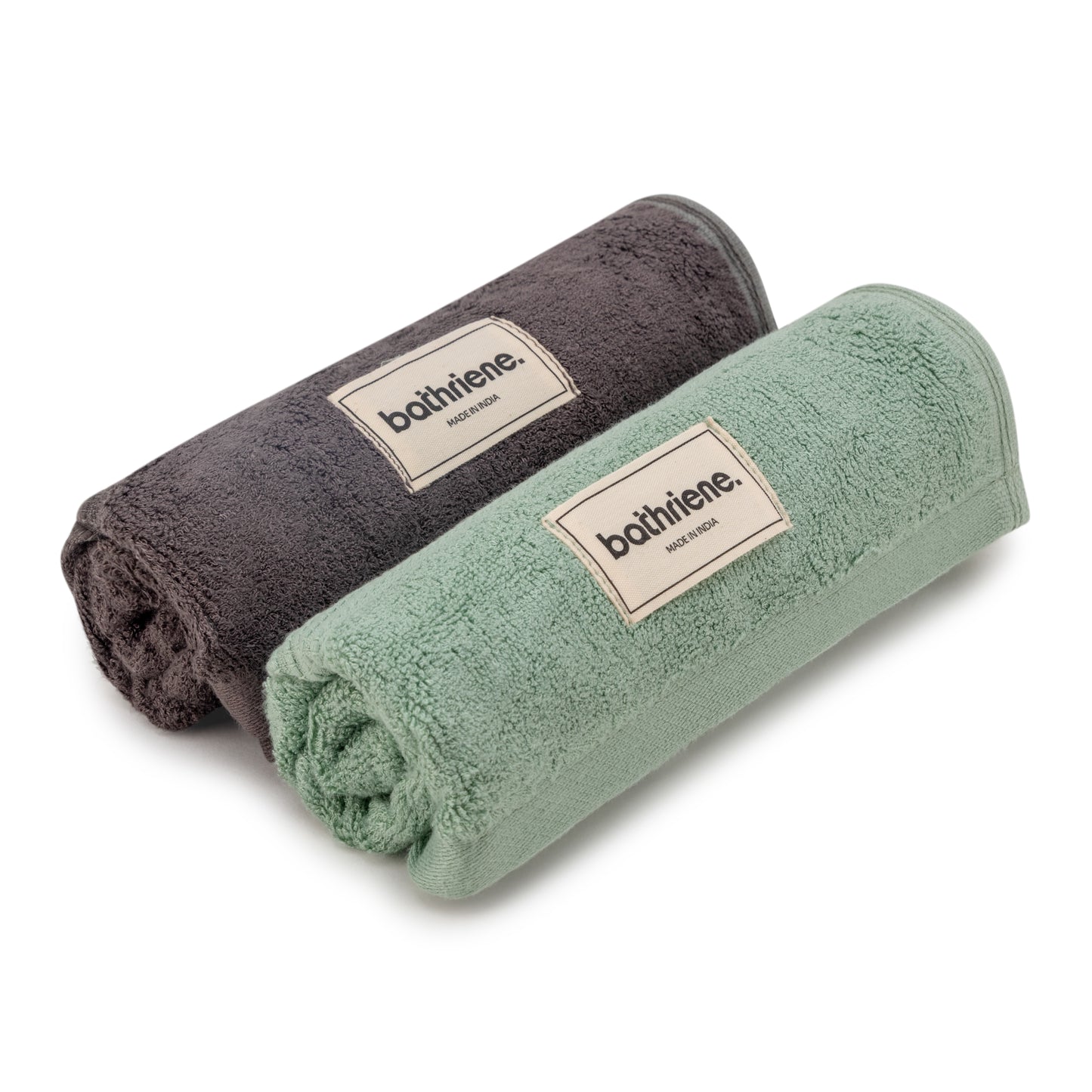 Bathriene 600 GSM Hand Towel Pack of 2, 100% Bamboo, Garden Green and Midnight Grey (40X60 cm)