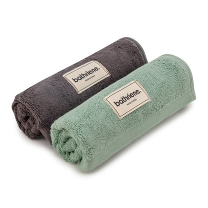 Bathriene 600 GSM Hand Towel Pack of 2, 100% Bamboo, Garden Green and Midnight Grey (40X60 cm)