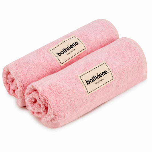 Bathriene 600 GSM Hand Towel Pack of 2, 100% Bamboo, Plush Pink (40x60 cm)