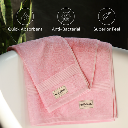 Bathriene 600 GSM Hand Towel Pack of 2, 100% Bamboo, Midnight Grey and Plush Pink (40X60 cm)