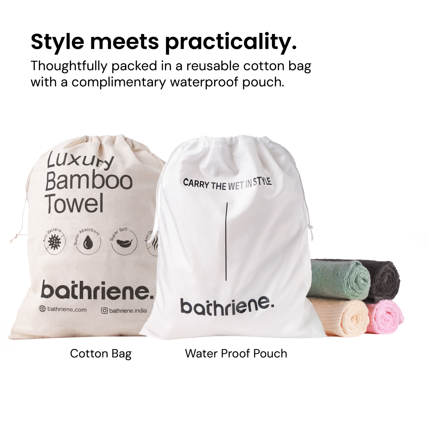 Bathriene 100% Bamboo Bath Towel (Pack of 2), 600GSM, Midnight Grey and Plush Pink (75X150 cm)