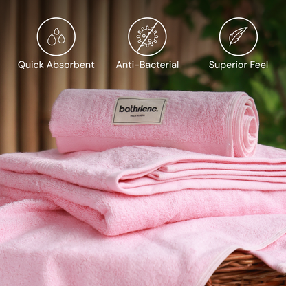 Bathriene 100% Bamboo Bath Towel (Pack of 2), 600GSM, Plush Pink (75X150 cm)