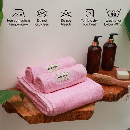 Bathriene 600 GSM Hand Towel Pack of 2, 100% Bamboo, Plush Pink and Sunrise Yellow(40X60 cm)