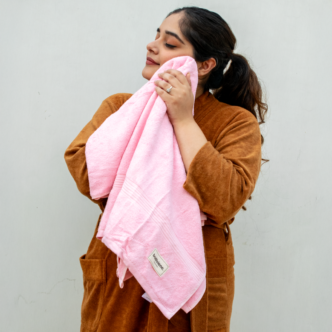 Bathriene 100% Bamboo Bath Towel Plush Pink, 600 GSM, (75x150 cm, Pack of 1)